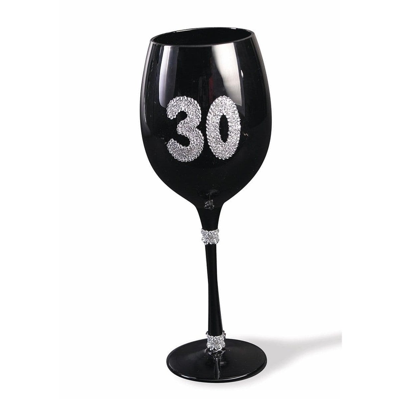 30th Birthday - Black Wine Glass