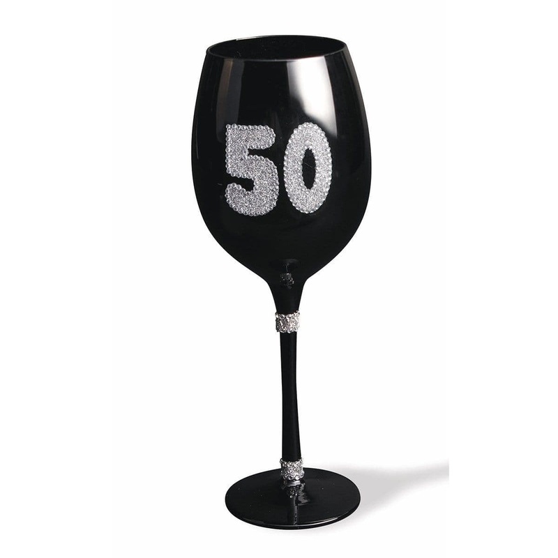 50th Birthday - Black Wine Glass