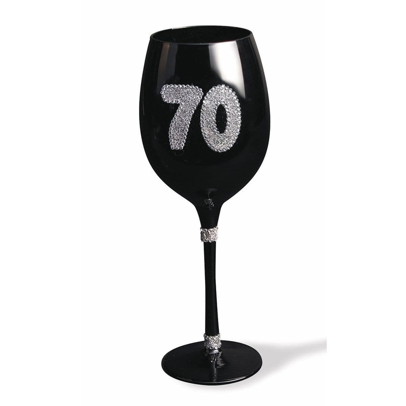 70th Birthday - Black Wine Glass