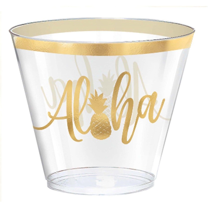 Gold Aloha Plastic Tumblers, 30 per Package