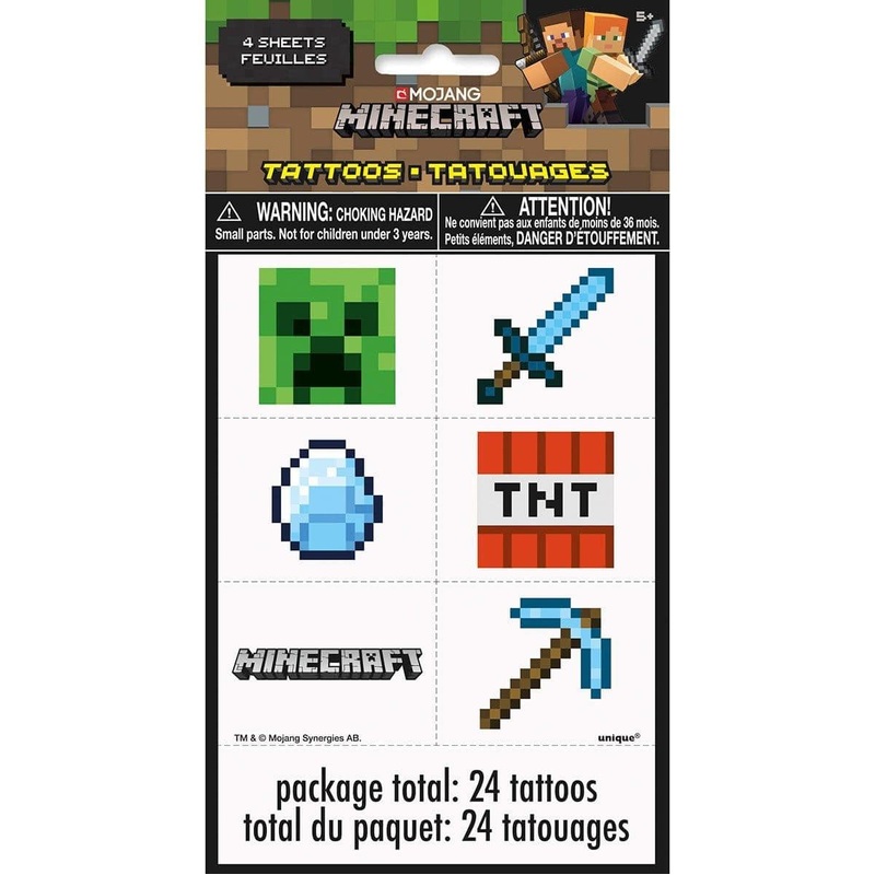 Minecraft temporary tattoos, 24 per package