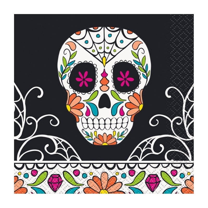 Day of the Dead Sugar Skulls beverage napkins, 24 per package