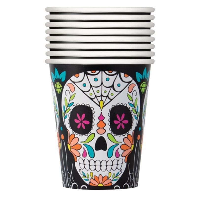 Day of the Dead Sugar Skulls paper cups 9 ounces, 8 per package