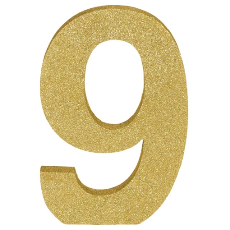 Gold Glitter Number - 9