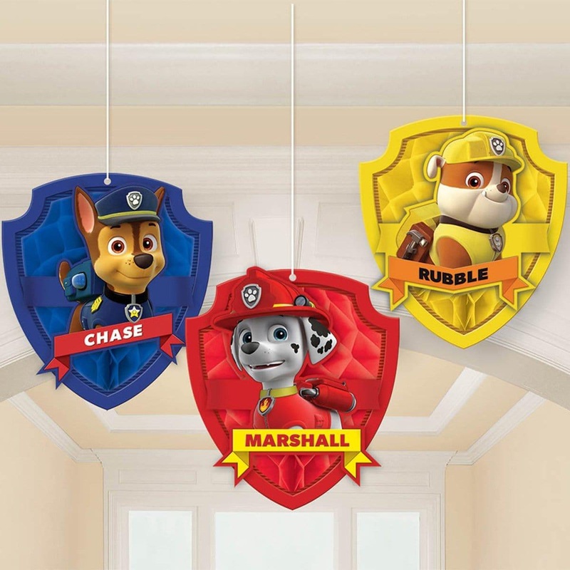Paw Patrol honeycomb decorations, 3 per package