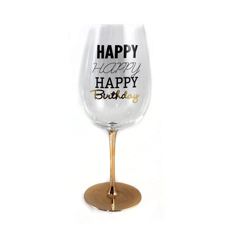 Wine Glass - Happy Birthday - Gold