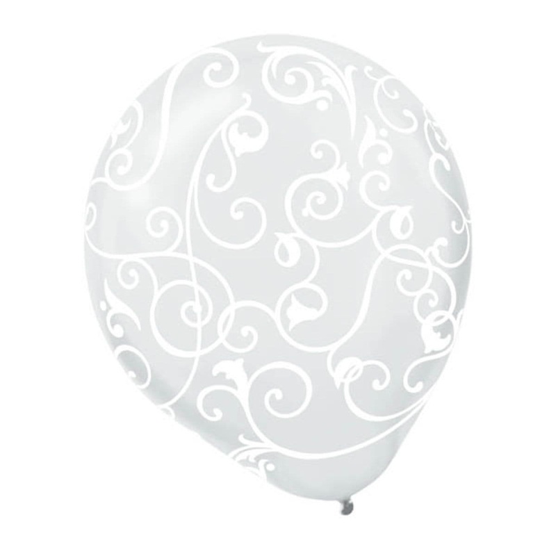 Clear Latex Balloon With Scroll Print, 12 Inches, 6 Count