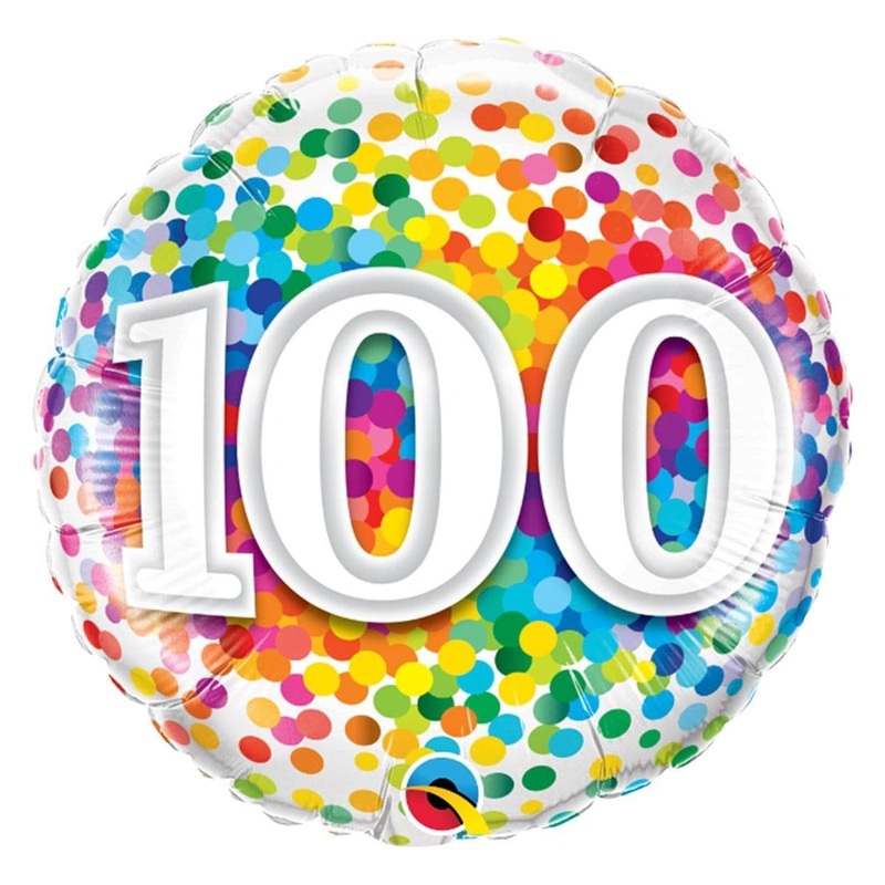 100th Birthday Rainbow Confetti Foil Balloon, 18 Inches