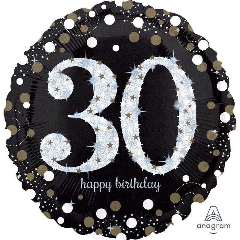 30th Birthday Black And Gold Foil Balloon, 18 Inches