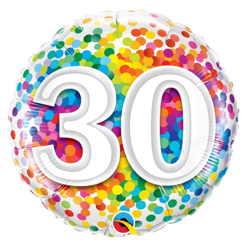 30th Birthday Rainbow Confetti Foil Balloon, 18 Inches