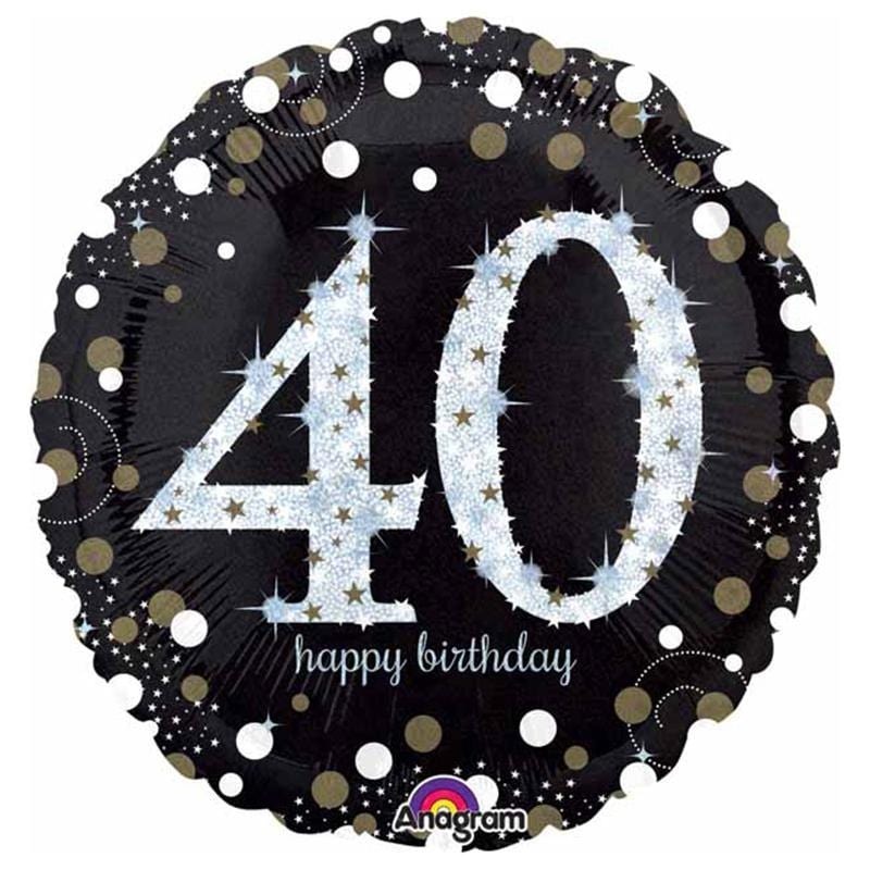 40th Birthday Black And Gold Foil Balloon, 18 Inches