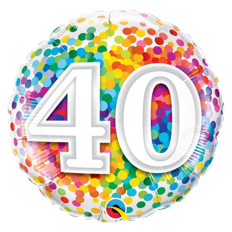 40th Birthday Rainbow Confetti Foil Balloon, 18 Inches