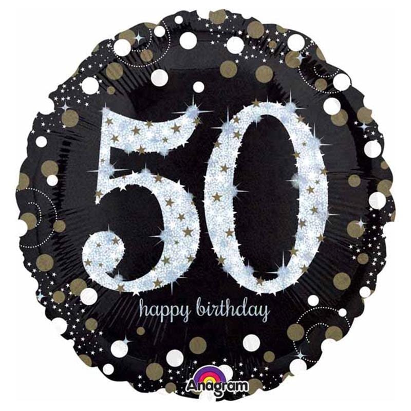 50th Birthday Black And Gold Foil Balloon, 18 Inches