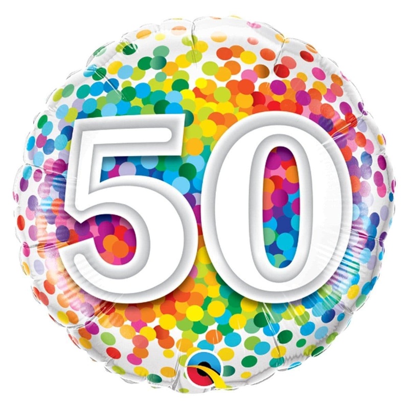 50th Birthday Rainbow Confetti Foil Balloon, 18 Inches
