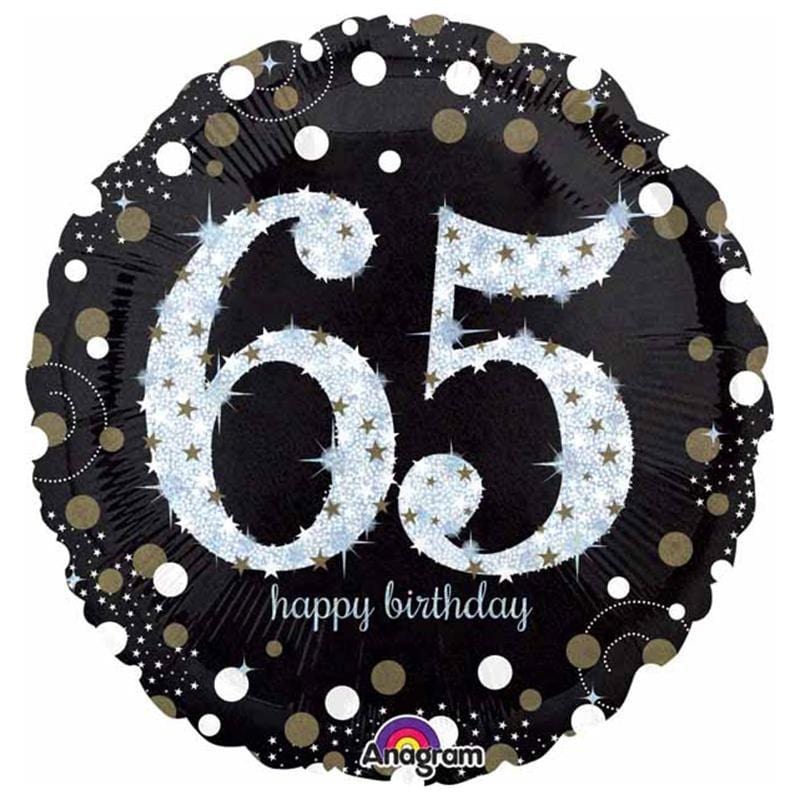 65th Birthday Black And Gold Foil Balloon, 18 Inches