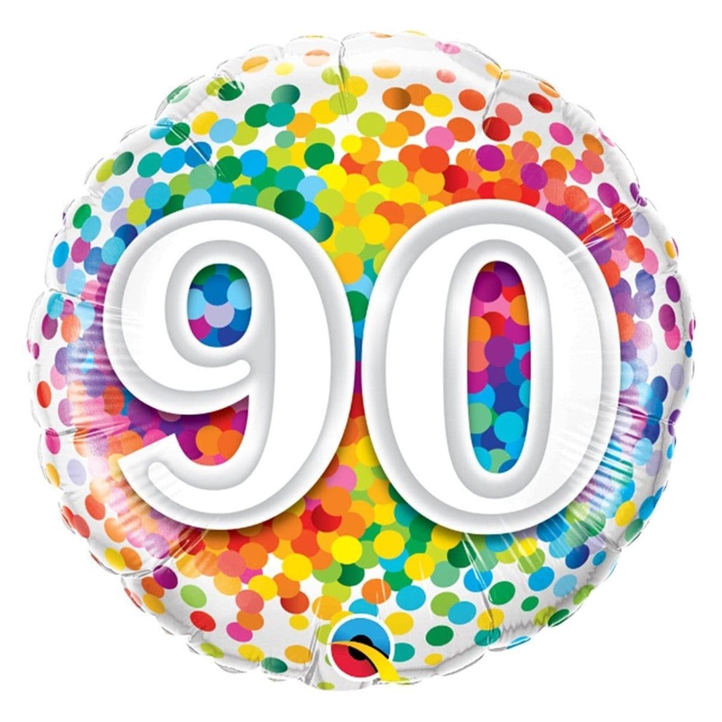 90th Birthday Rainbow Confetti Foil Balloon, 18 Inches