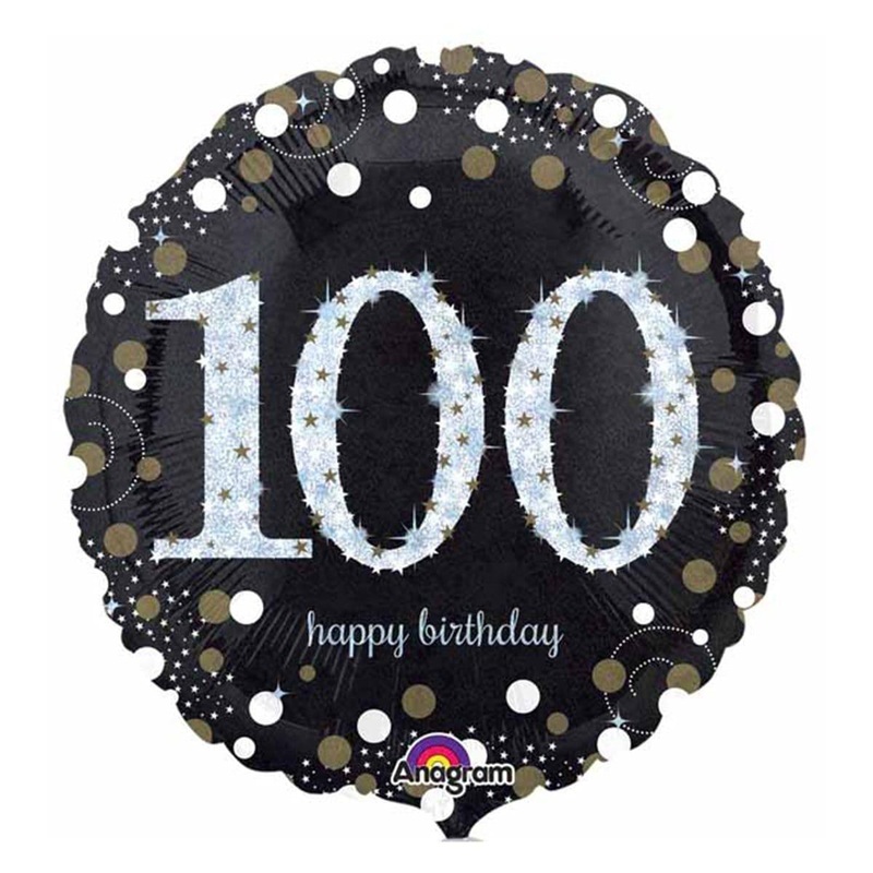 Black And Gold 100th Birthday Foil Balloon, 18 Inches