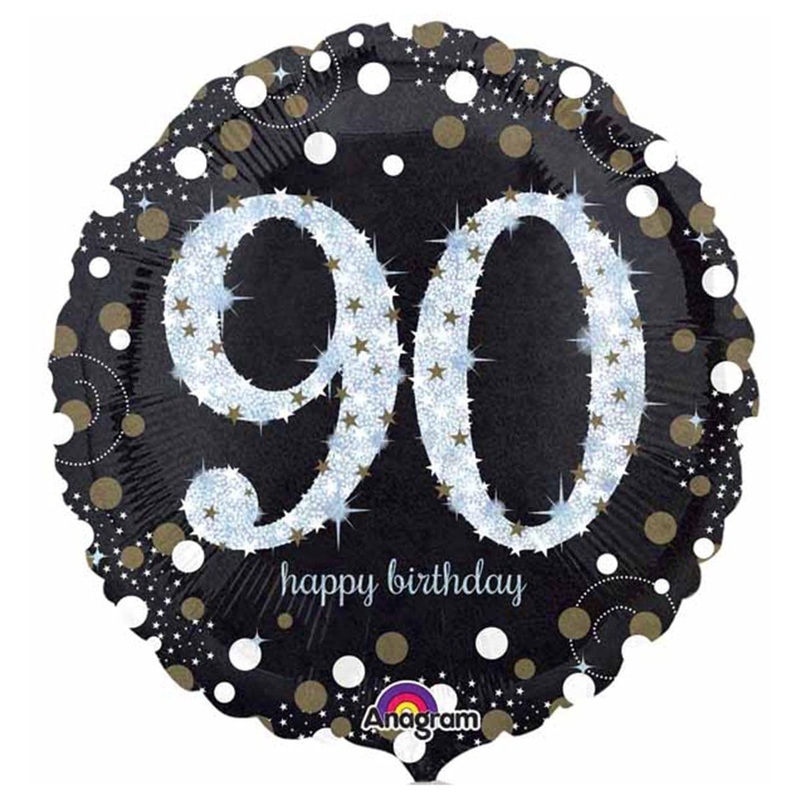 Black And Gold 90th Birthday Foil Balloon, 18 Inches