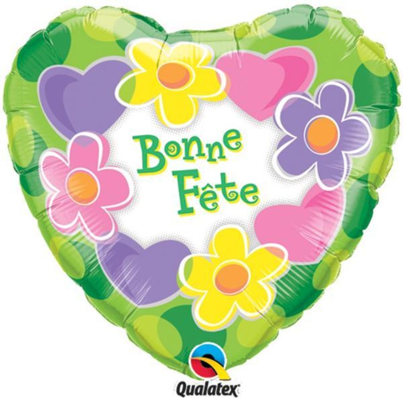 Bonne Fte Hearts & Flowers Foil Balloon, 18 Inches