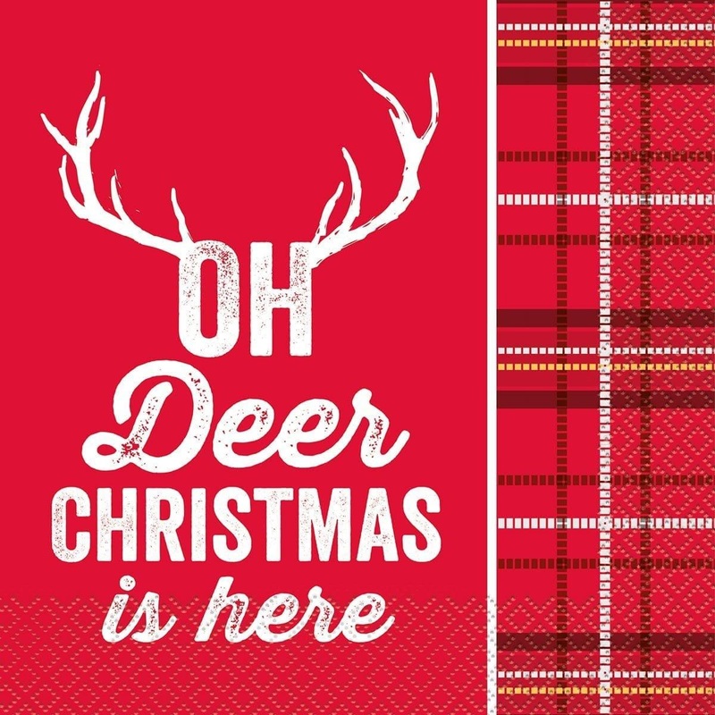 Deer Christmas Lunch Napkin, Red, 16 Count