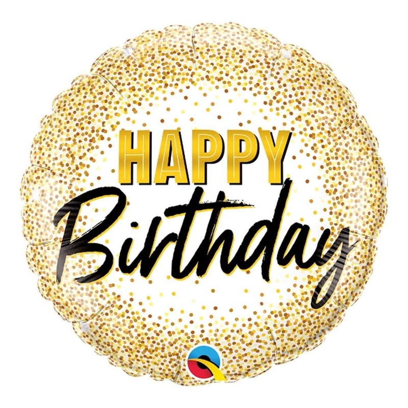 Happy Birthday Gold Glitter Dots Foil Balloon, 18 Inches