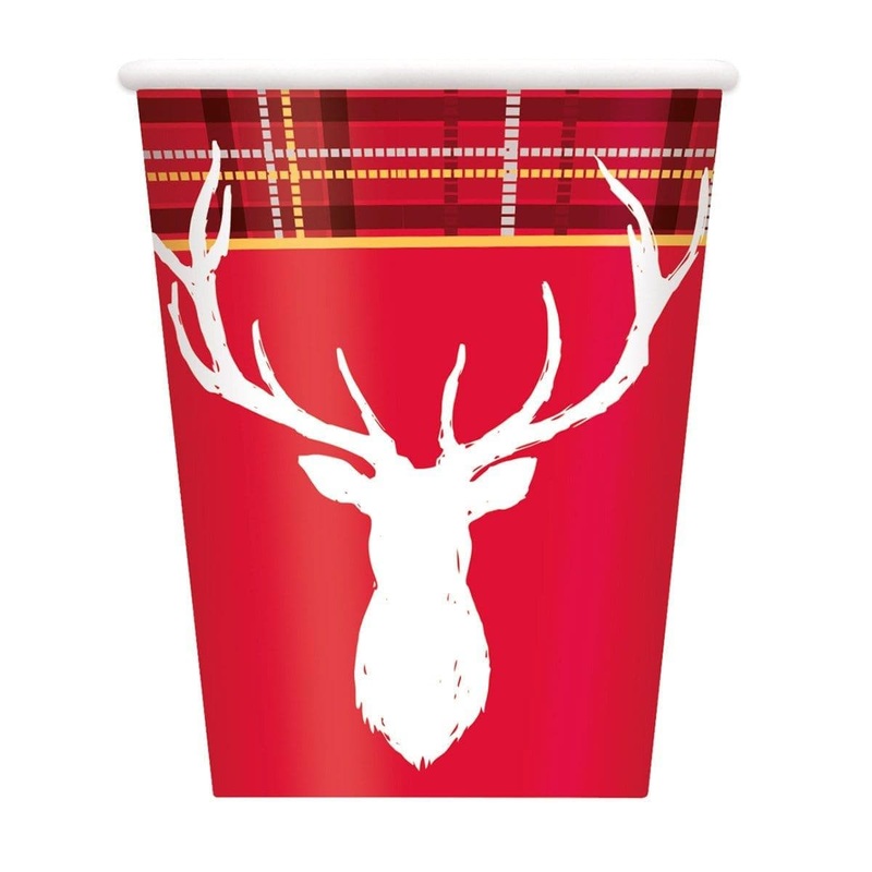 Plaid Deer Cup, 9 Ounces, Red, 8 Count