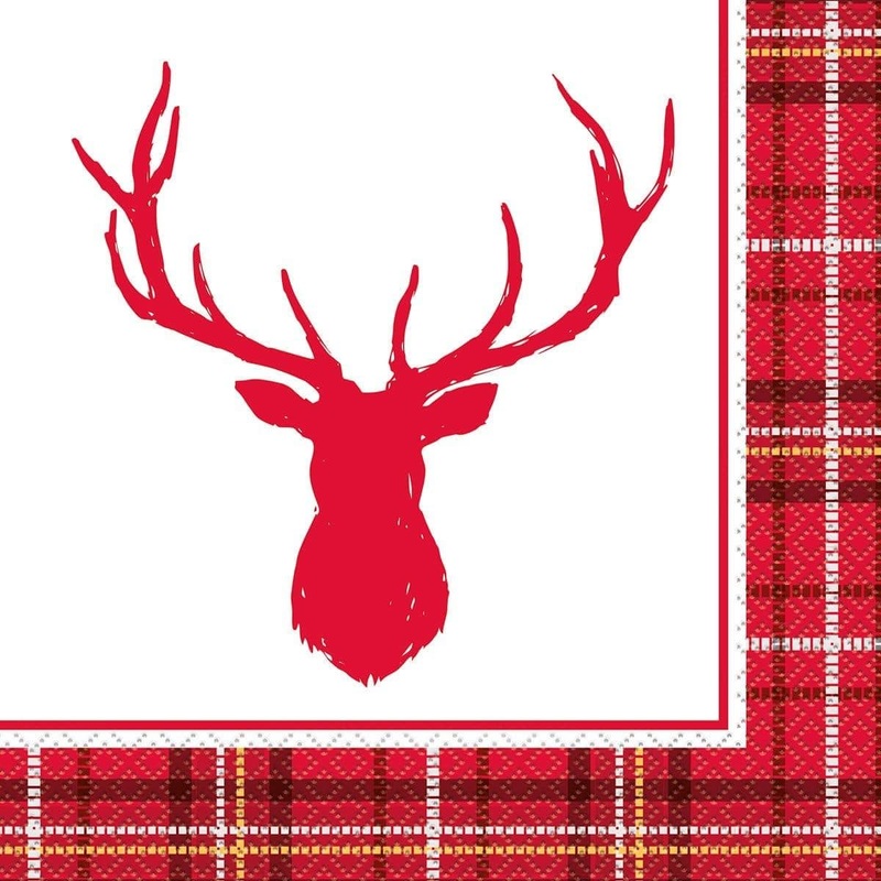 Plaid Deer Lunch Napkin, Red, 16 Count
