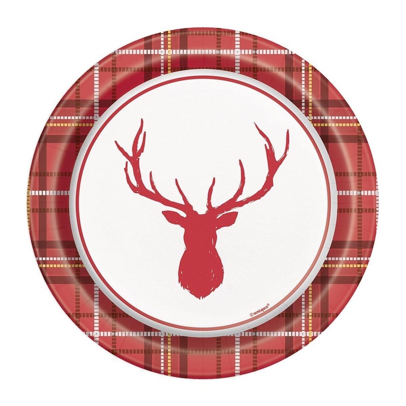 Plaid Deer Plate, 7 Inches, Red, 8 Count