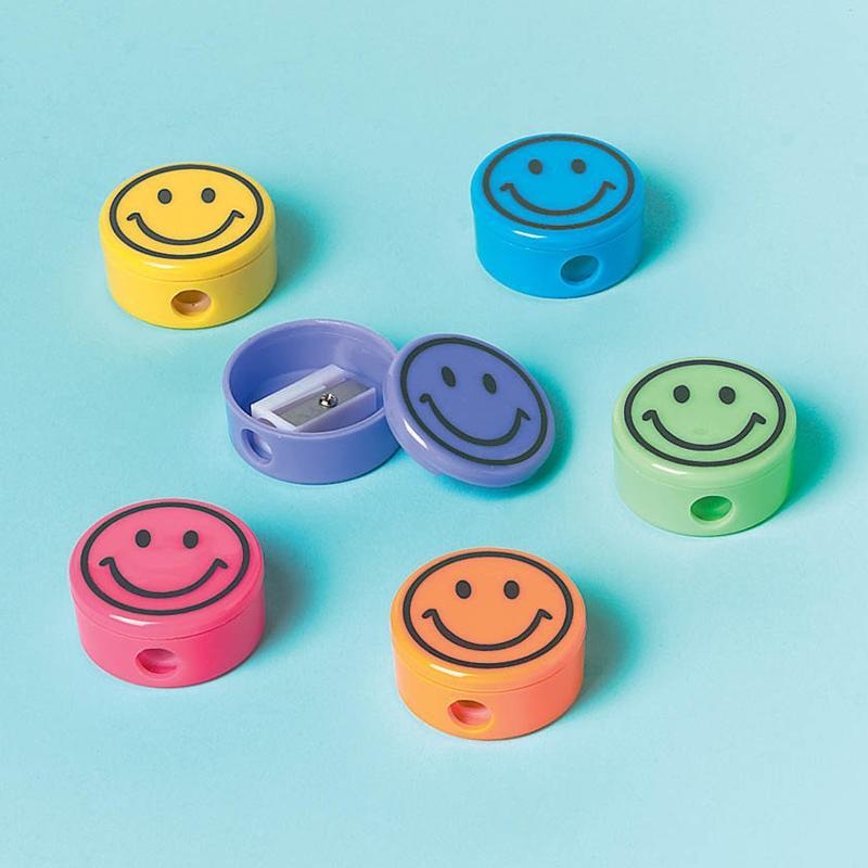 Smiley pencil sharpeners, 12 per package