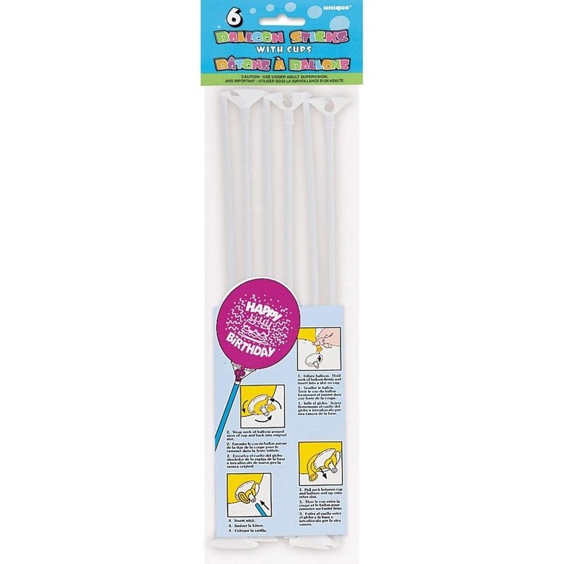 Balloon Sticks With Cups, 12 Inches, 6 Count
