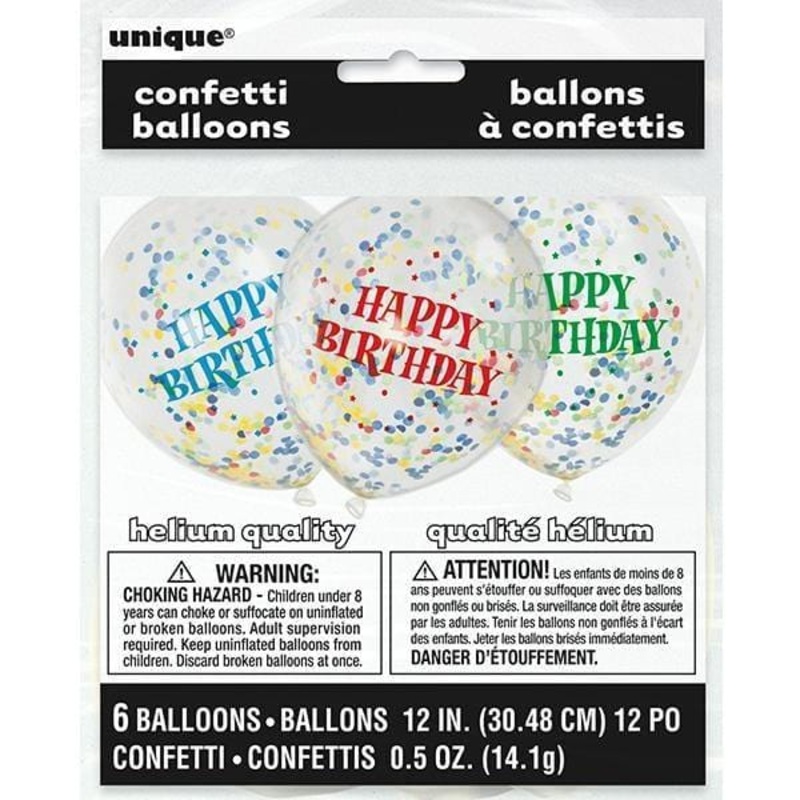 Balloons With Confetti 12 In. 6/pkg - Birthday Color