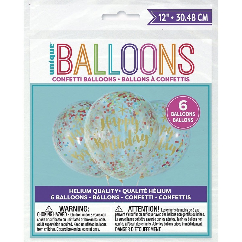 Balloons With Confetti 12 In. 6/pkg - Birthday Gold