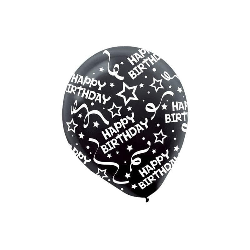 Black Birthday Confetti Latex Balloons, 12 Inches, 6 Count