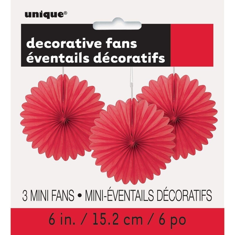 Decorative Fans 6 In. 3/pkg - Red