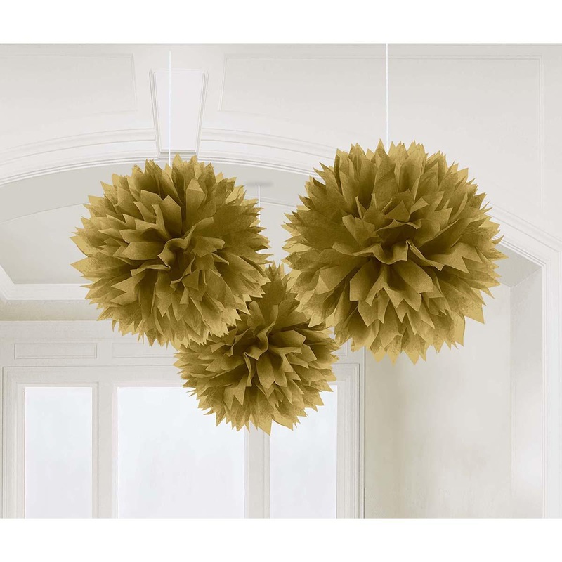 Fluffy Decorations - Gold 3/pkg.