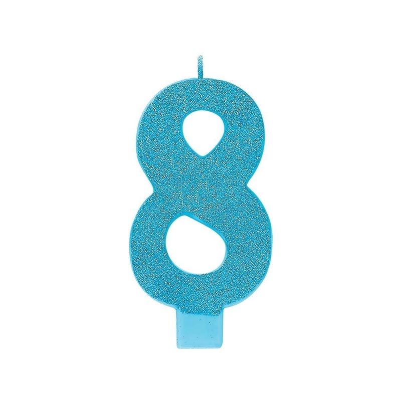 Large Num Glitter Candle #8 - Caribbean Blue