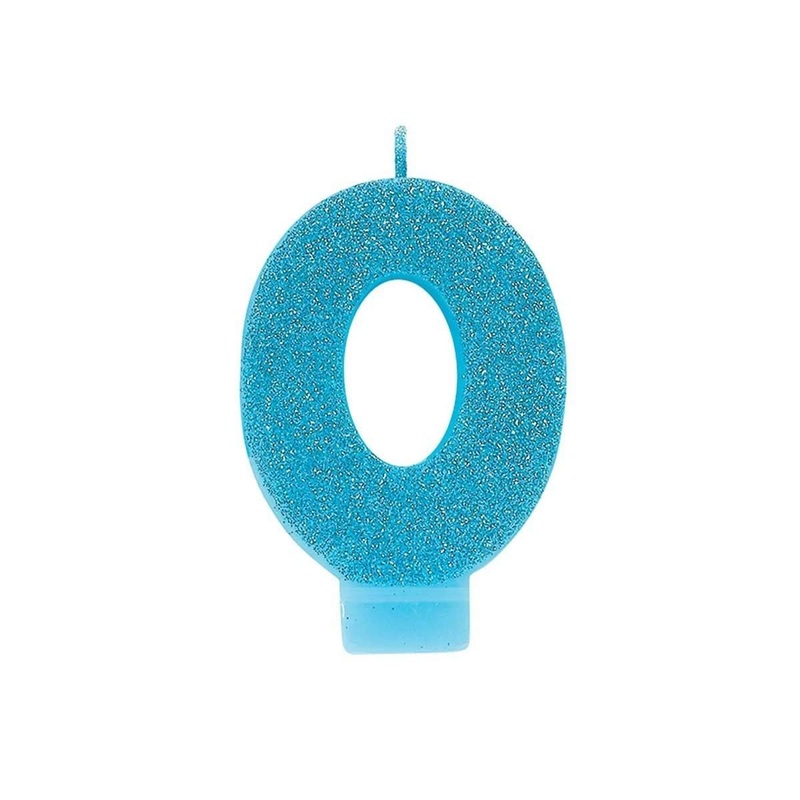 Numeral Glitter Candle #0 - Caribbean Blue