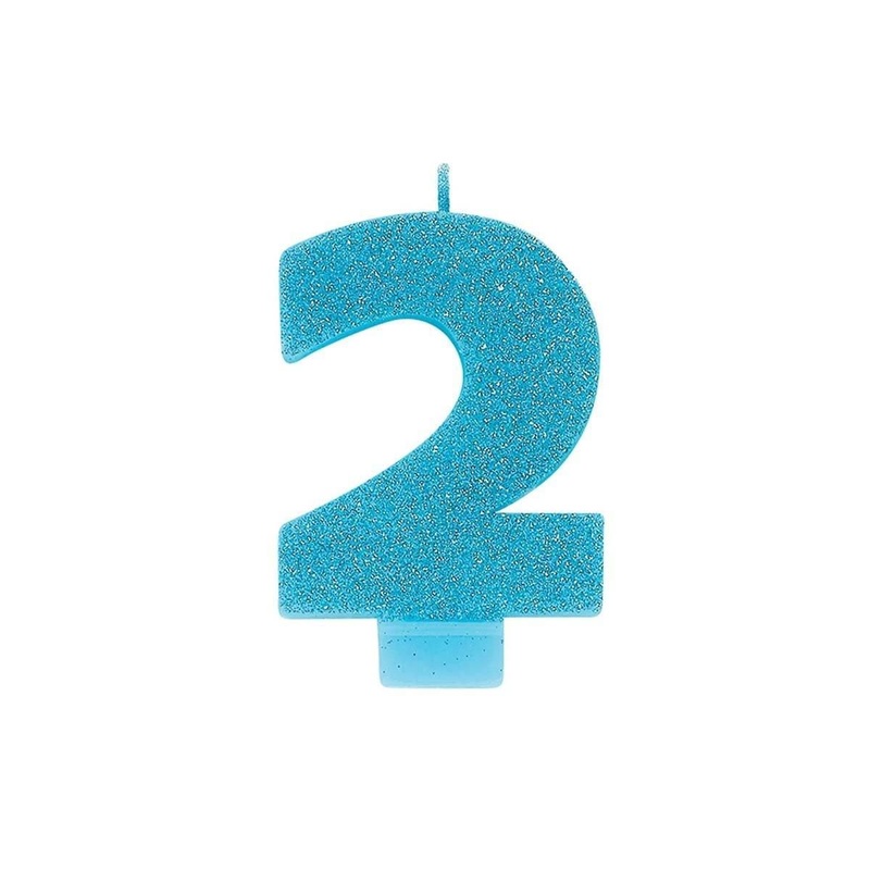 Numeral Glitter Candle #2 - Caribbean Blue