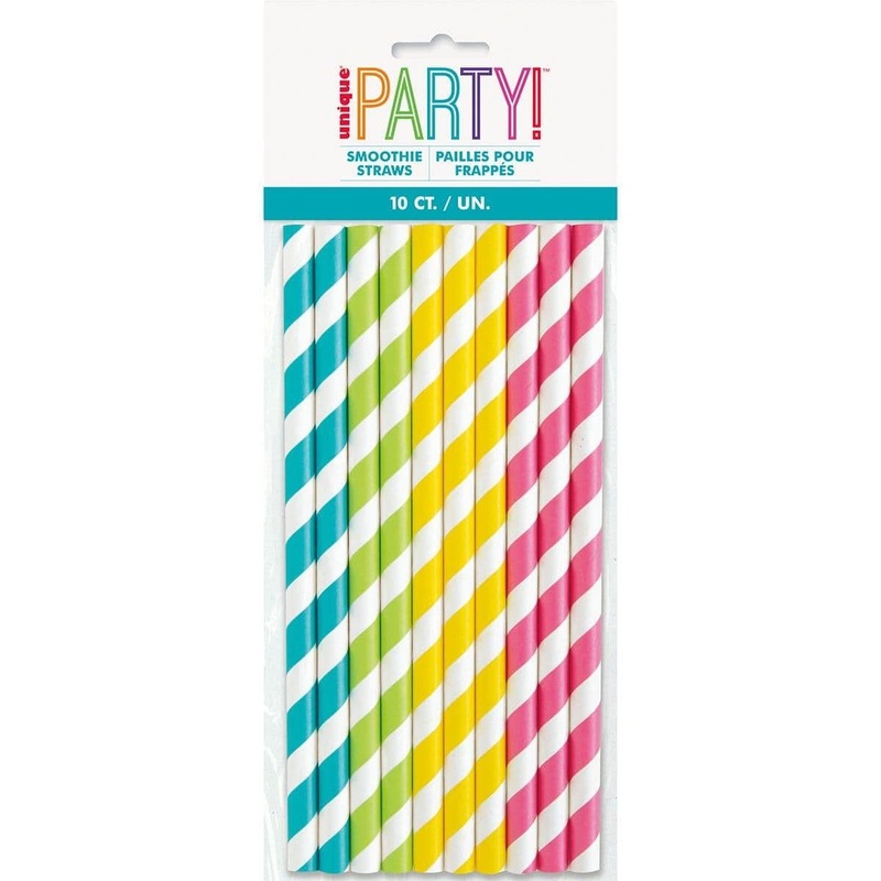 Paper Smoothie Straw With Stripes 10/pkg - Assorted