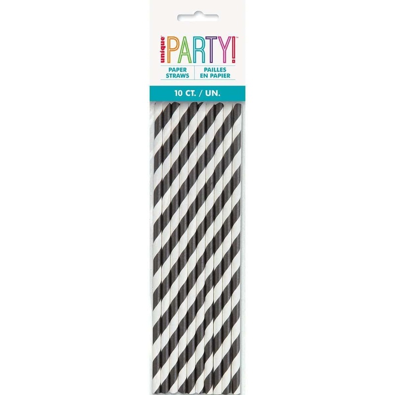 Paper Straw With Stripes 10/pkg - Black