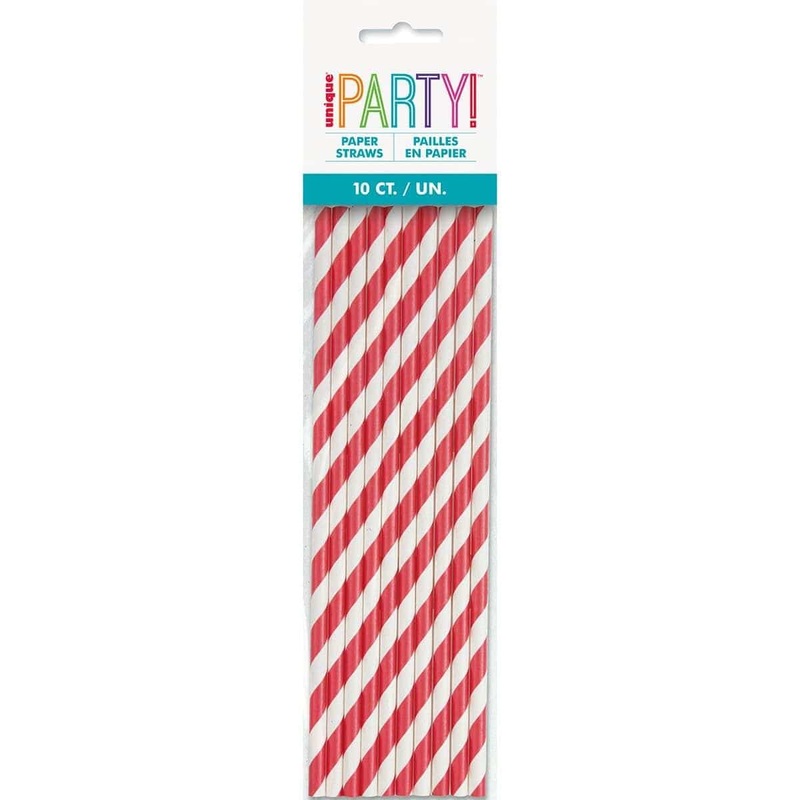 Paper Straw With Stripes 10/pkg - Red