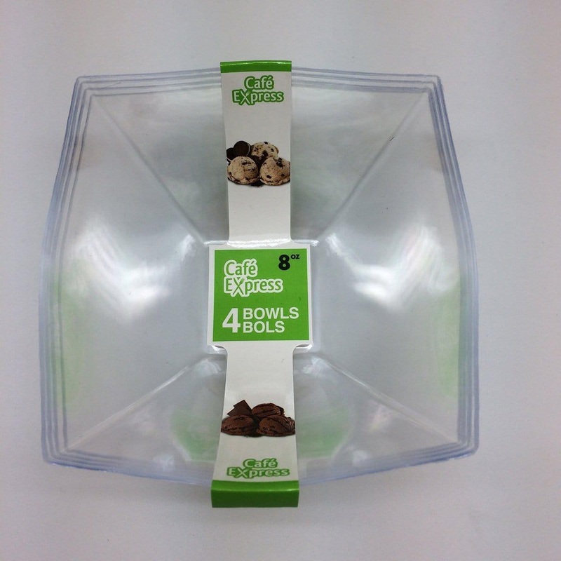 Plastic Square Bowls - Clear 8 oz 4/pkg