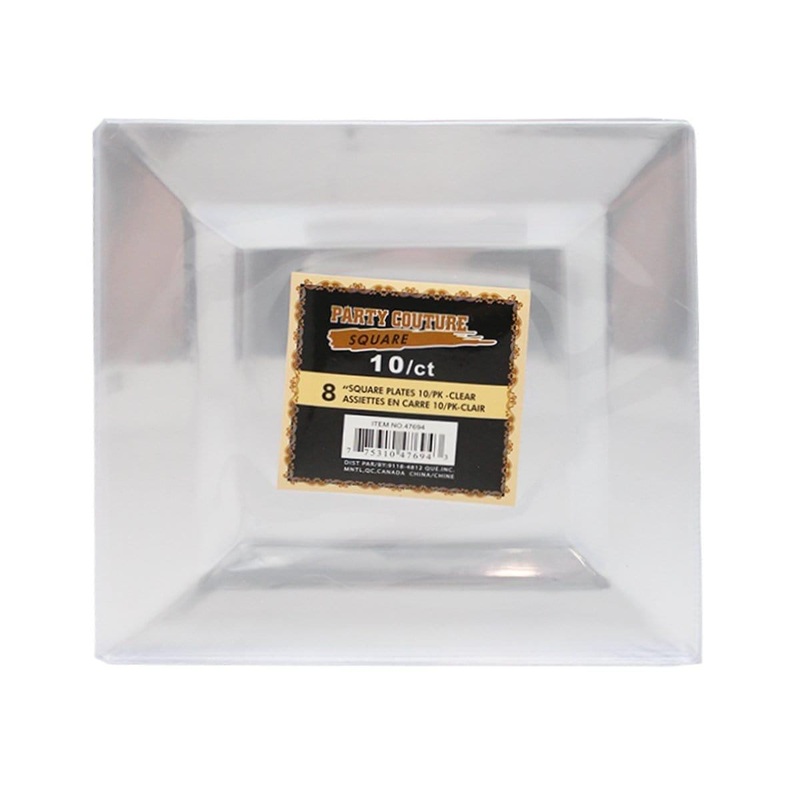Plastic Square Plates 8 In. - Clear 10/pkg.