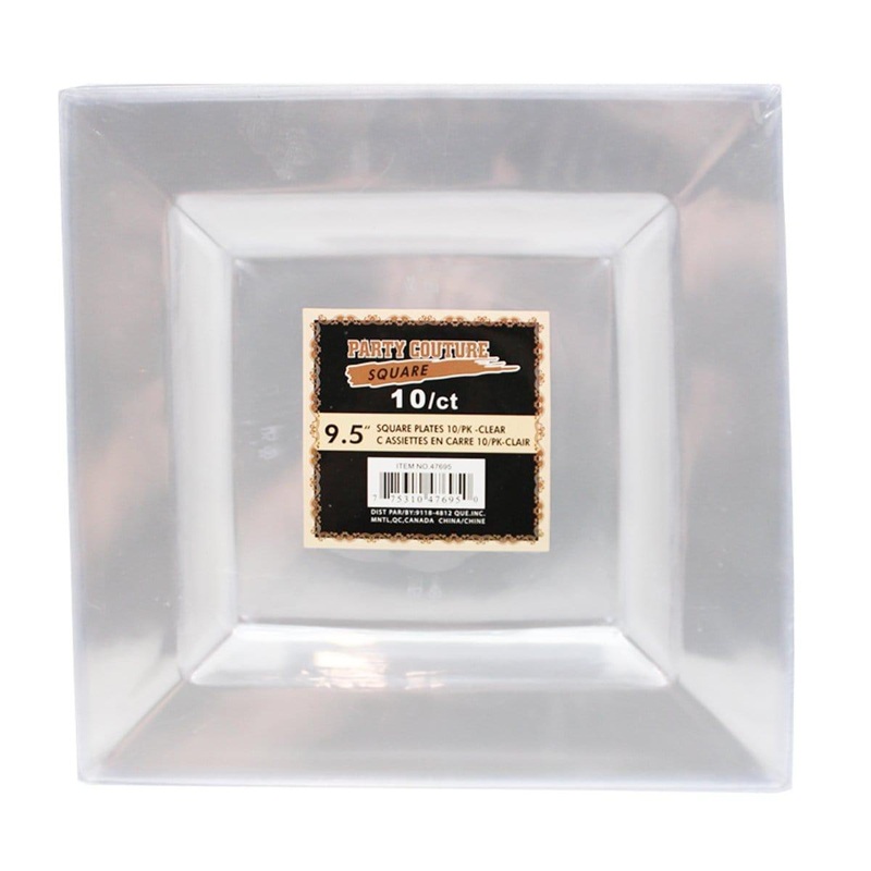 Plastic Square Plates 9.5 In. - Clear 10/pkg.