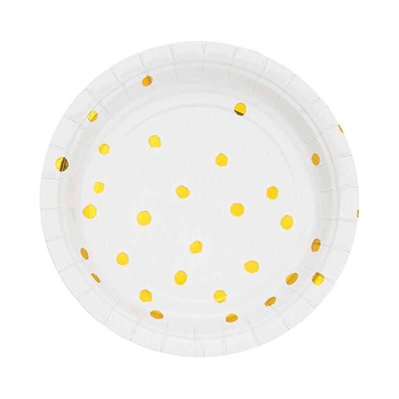 White & Gold Paper Plates 7 Inches, 8 per Package