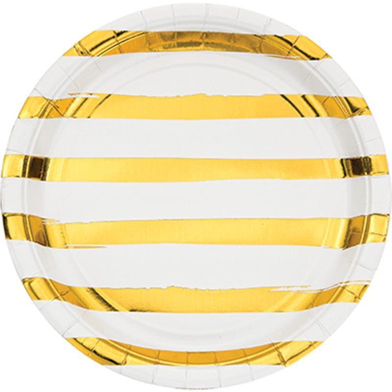 White & Gold Paper Plates 9 Inches, 8 per Package