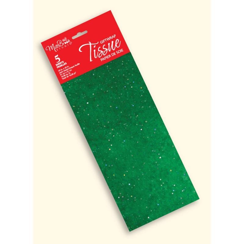 Christmas Tissue Paper with Glitters, Green, 6 Count