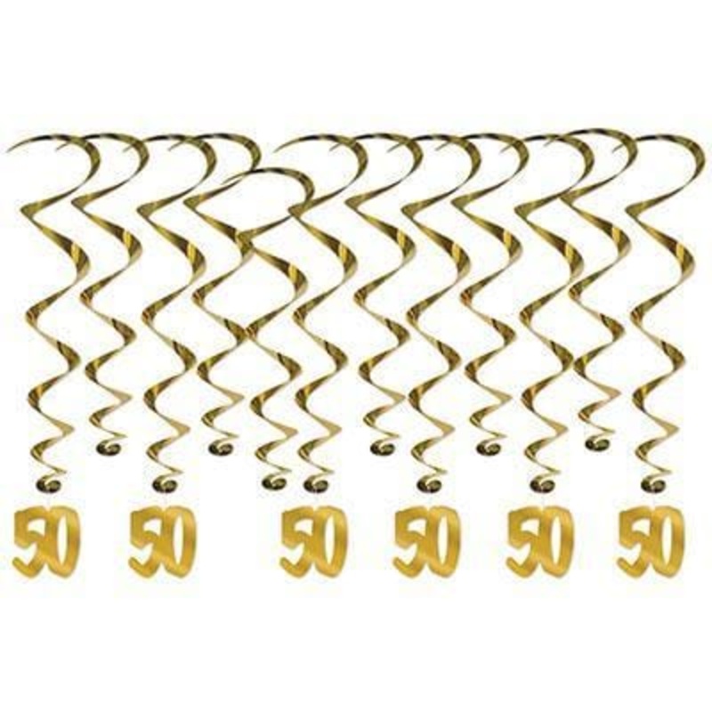 Gold 50 swirl decorations, 6 per package