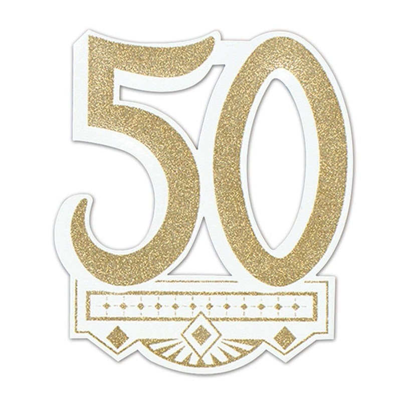White & gold 50 glitter cutout