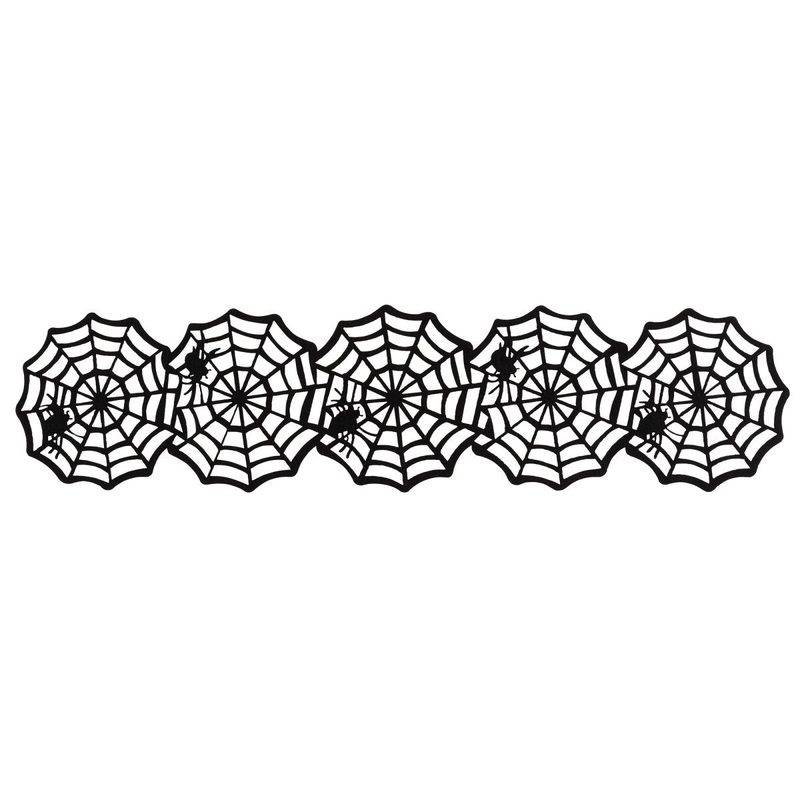 Black Felt Spider Web Table Runner, 7.25 x 31 Inches, 1 Count